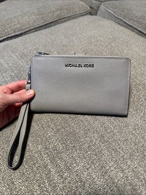 Michael Kors Light Gray Saffiano Wristlet